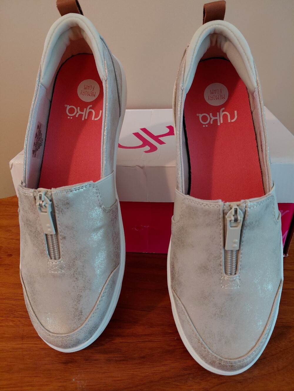Ryka Women's Metallic Light Taupe Zip-Front Slip-Ons